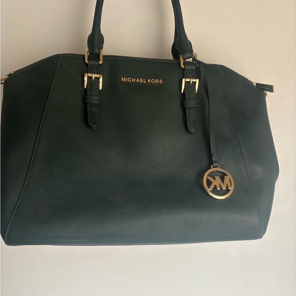 Michael Kors Hunter Green Leather Tote Bag
